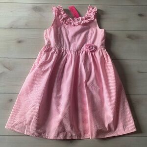 NWT Lilly Pulitzer Pink Striped Seersucker Kids Dress with Floral Detail